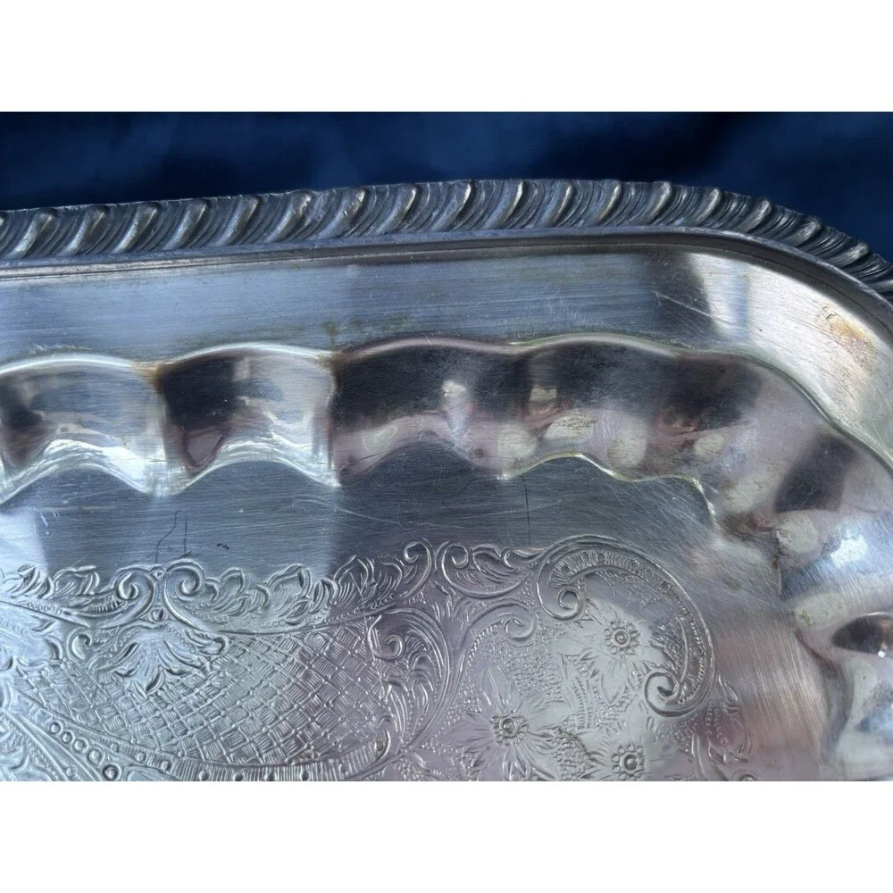 Vintage F.B. Rogers Silver Co 1460 Silver on Copper Serving Tray wOrnate Handles